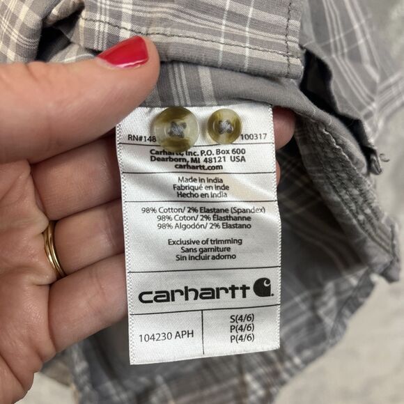 Carhartt Shirt Women’s S Gray Plaid Button Up Roll Tab Long Sleeve Collared - Picture 7 of 7